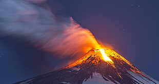 white and black volcano, nature, volcano, eruption, lava HD wallpaper