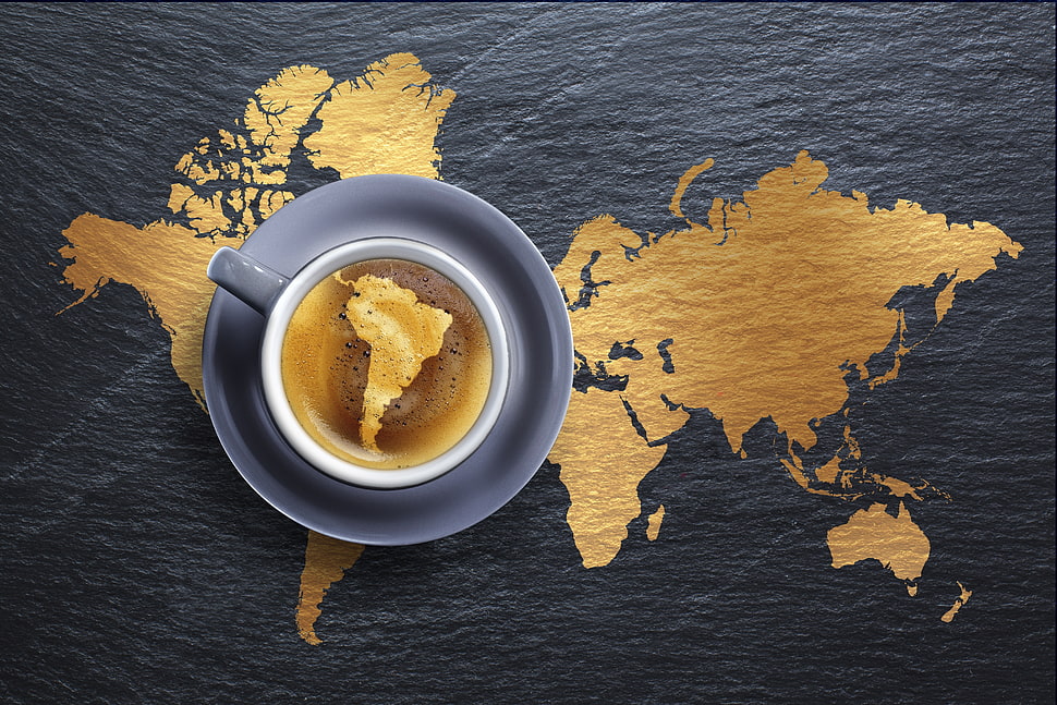 round brown and gray ceramic mug and saucer HD wallpaper