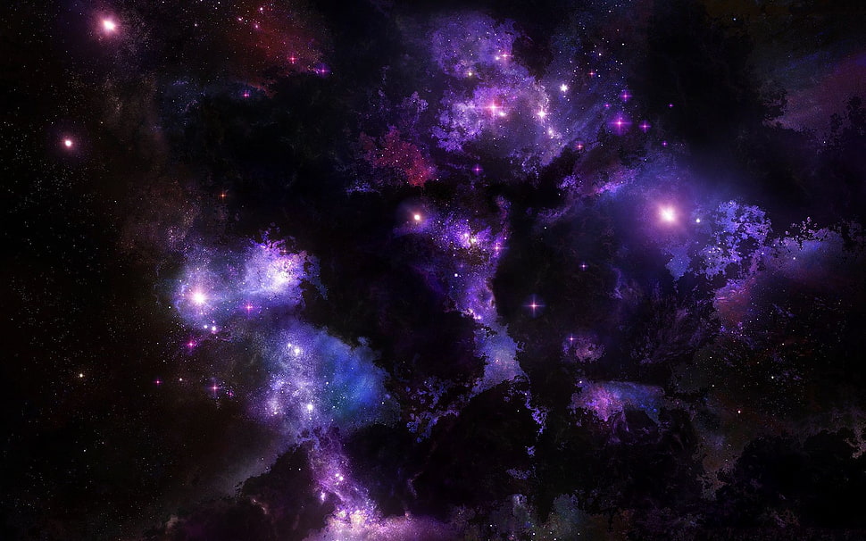 purple and black nebula, space, stars HD wallpaper