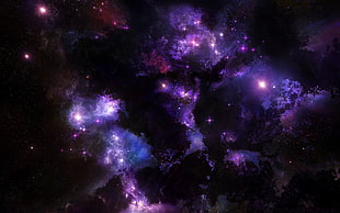purple and black nebula, space, stars