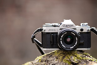black and gray Canon DSLR camera HD wallpaper