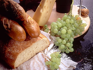 green grape fruits and bread pastries