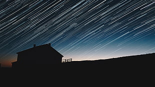 time-lapse photography of star, photography, star trails, silhouette, sky HD wallpaper