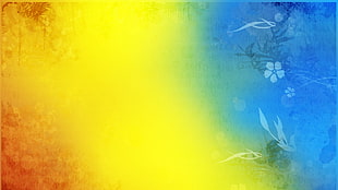 yellow and blue floral wallpaper, abstract, digital art, colorful, blue