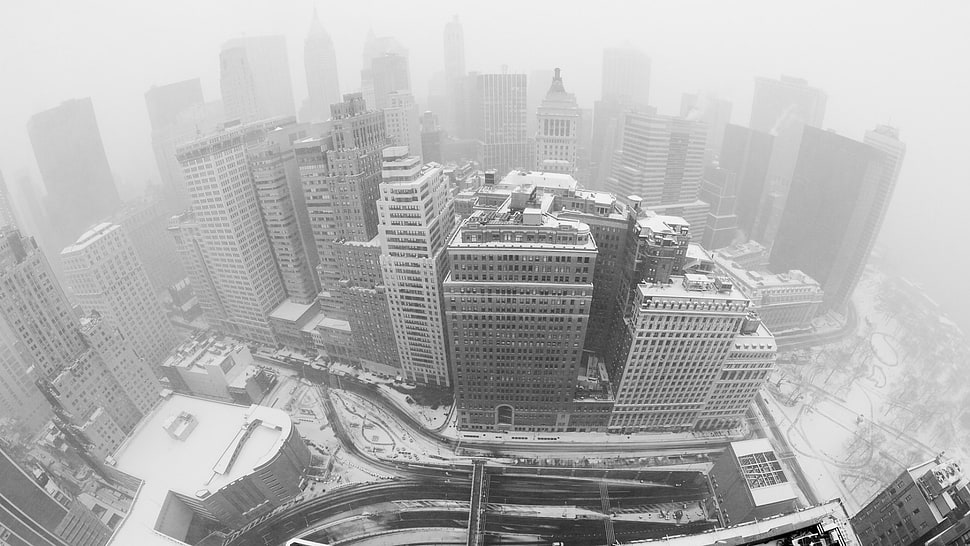 grayscale photography of high-rise buildings, cityscape, city, monochrome, building HD wallpaper