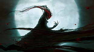 silhouette of devil against full moon artwork