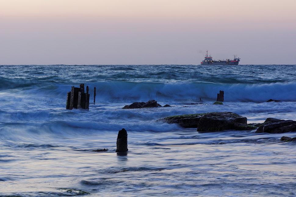 seawaves over looking ship HD wallpaper