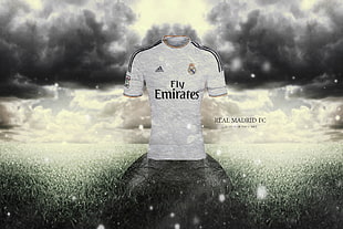 white adidas Real Madrid C.F. jersey, FIFA, soccer, Real Madrid
