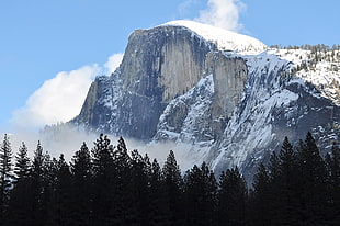 gray and white mountain, winter, Yosemite National Park, El Capitan, USA