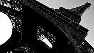 grayscale photo of Eiffel Tower, Paris, Eiffel Tower, worm's eye view, monochrome, Paris
