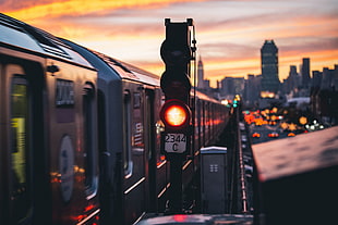 selective focus photo of train with lights