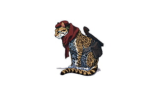 blue, brown, and black cat with red scarf digital wallpaper, Revolver Ocelot, animals, drawing, Ocelot