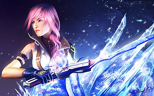 pink haired female online game character, sword, Final Fantasy XIII, Claire Farron, video games