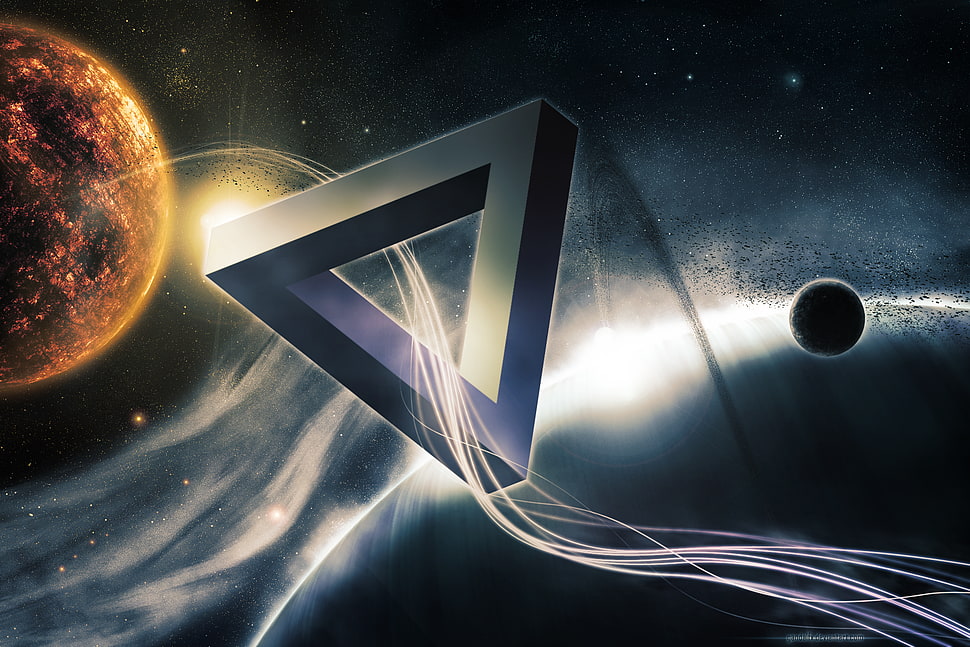 triangle and brown planet illustration HD wallpaper