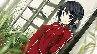 girl anime character in red jacket HD wallpaper