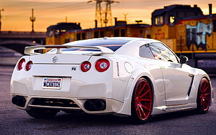 white Nissan coupe, Nissan GT-R R35, vehicle, white cars, car
