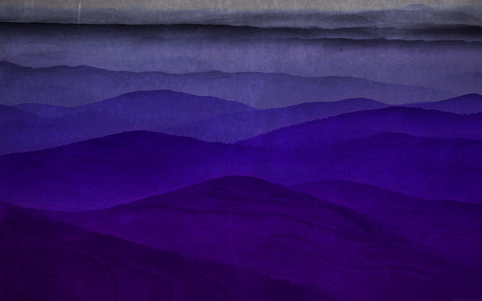 purple mountain digital wallpaper, minimalism, mountains, dark, watercolor HD wallpaper