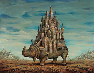 rhinoceros illustration, fantasy art, artwork, drawing, rhino HD wallpaper