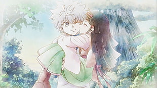 Killua and black haired anime character sketch HD wallpaper