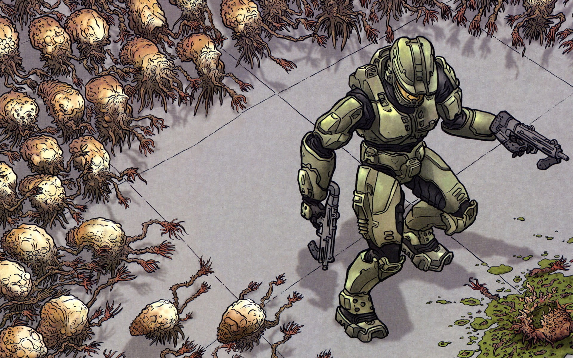 grey and brown robot anime character screenshot, Halo, Master Chief, Halo 2, The Floods (Halo)