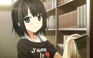 female anime character holding book