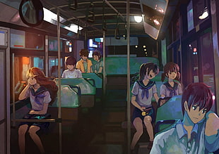anime characters inside vehicle illustration, manga