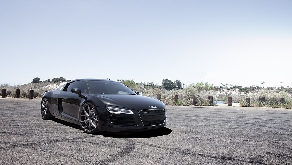 black Audi coupe, car, Audi, road, Audi R8 HD wallpaper