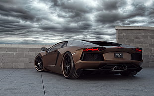 brown sports car, Lamborghini Aventador, car, Lamborghini, vehicle