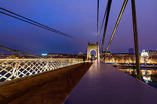 brown and white concrete bridge, bridge, night, Lyon, France HD wallpaper