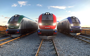 three assorted-color train, train, Siemens Charger, transport HD wallpaper