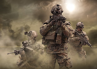 three soldier holding rifles 3D wallpaper