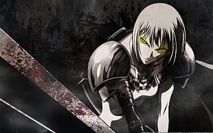 man anime wearing black and white top illustration, Claymore (anime), Clare, yellow eyes