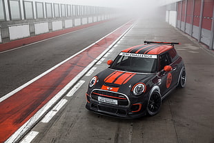 red and black Mini Cooper on road HD wallpaper