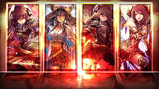 four female anime warrior collage HD wallpaper