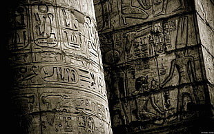 concrete pillars with heirogyplics, Egypt, ancient