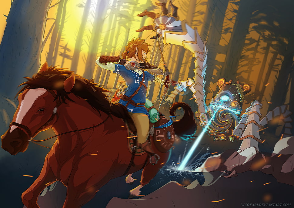man riding a horse cartoon digital wallpaper, video games, artwork, The Legend of Zelda, Link HD wallpaper