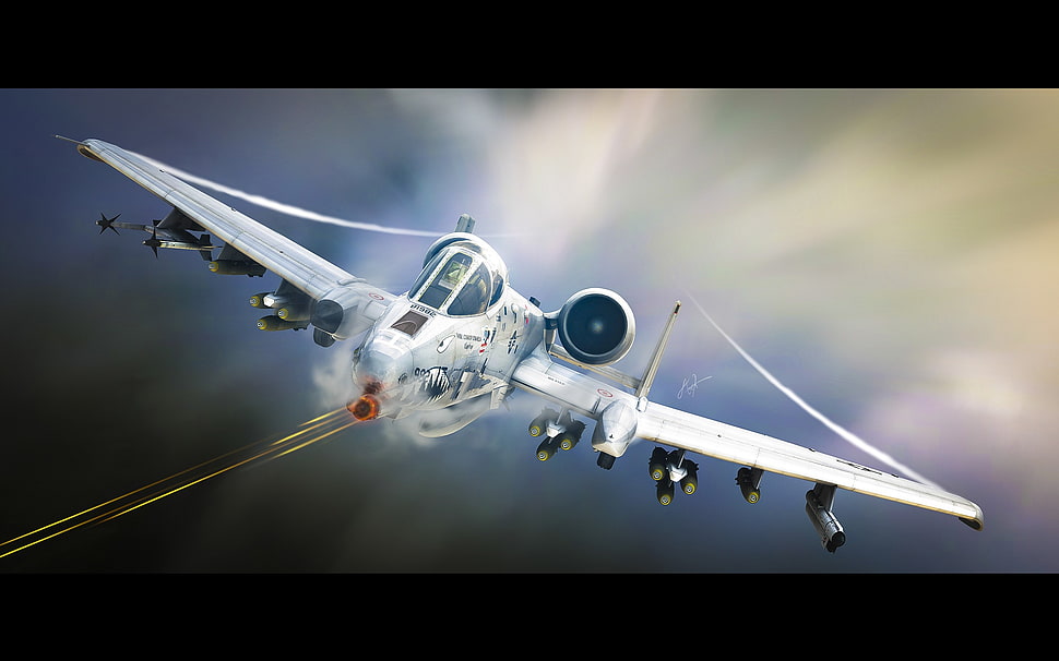 white aircraft, Fairchild Republic A-10 Thunderbolt II, aircraft, artwork, military aircraft HD wallpaper
