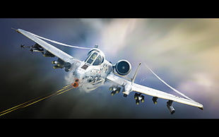 white aircraft, Fairchild Republic A-10 Thunderbolt II, aircraft, artwork, military aircraft