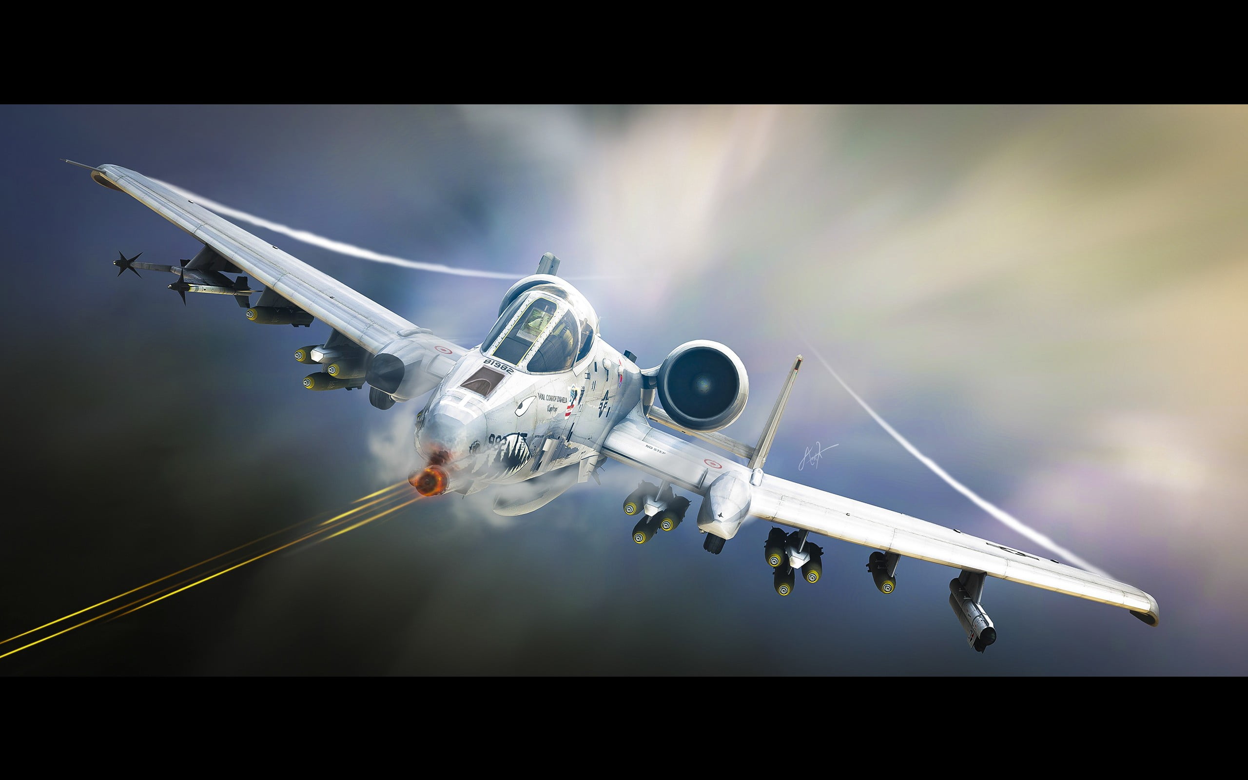 white aircraft, Fairchild Republic A-10 Thunderbolt II, aircraft, artwork, military aircraft