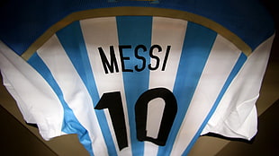 teal and white Argentina Lionel Messi jersey shirt, Lionel Messi, Argentina, soccer