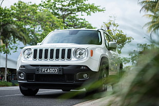 white Jeep sports-utility vehicle on road