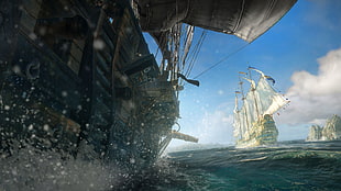 painting of galleon ship, pirates, skull and bones, Skull & Bones, Ubisoft HD wallpaper