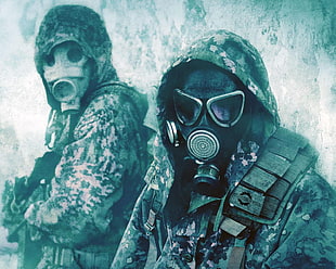 two soldier wallpaper, military, gas masks, soldier