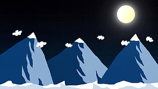 three blue mountains graphic illustration, graphic design, minimalism, artwork, landscape