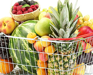 varieties of fruits in shopping cart