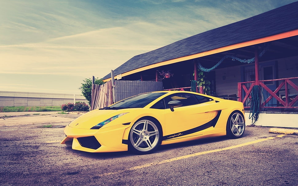 yellow Lamborghini coupe, Lamborghini, yellow cars, car, vehicle HD wallpaper
