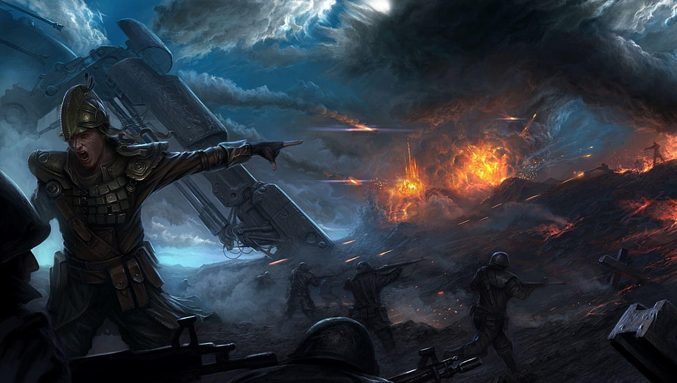 man with armor during war with machines wallpaper HD wallpaper