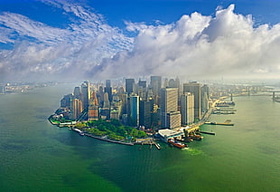 gray concrete buildings, skyscraper, New York City, Manhattan, cityscape
