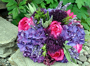 purple, pink, and green flower bouquet