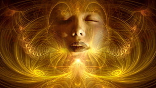 woman's portrait with yellow light rays illustration